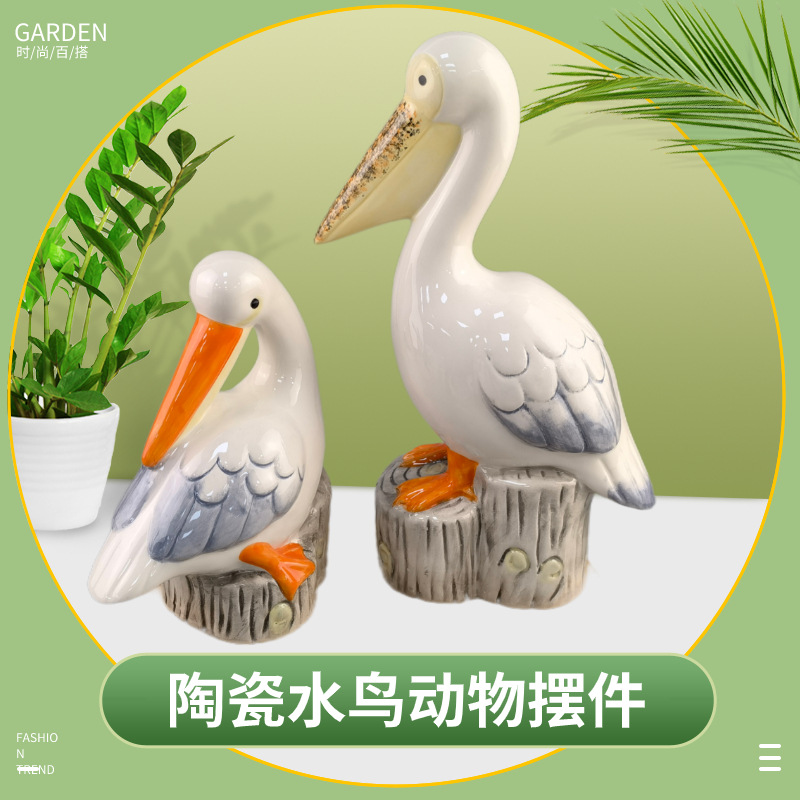 Artesanías de aves acuáticas de cerámica Adornos de aves para niños Patio rocalla Piscina Jardín Escenario Swan Animal Statue