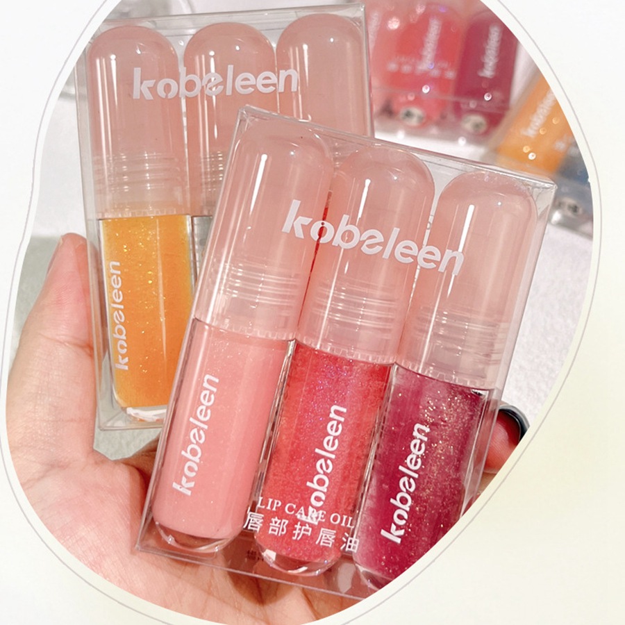Set of 3 Lip Glosses with Glowy Jelly Texture, Juicy Lips, Pure Desire Fine Sparkle Lip Gloss, Glowy Mirror Lip Lacquer, and Whitening Effect