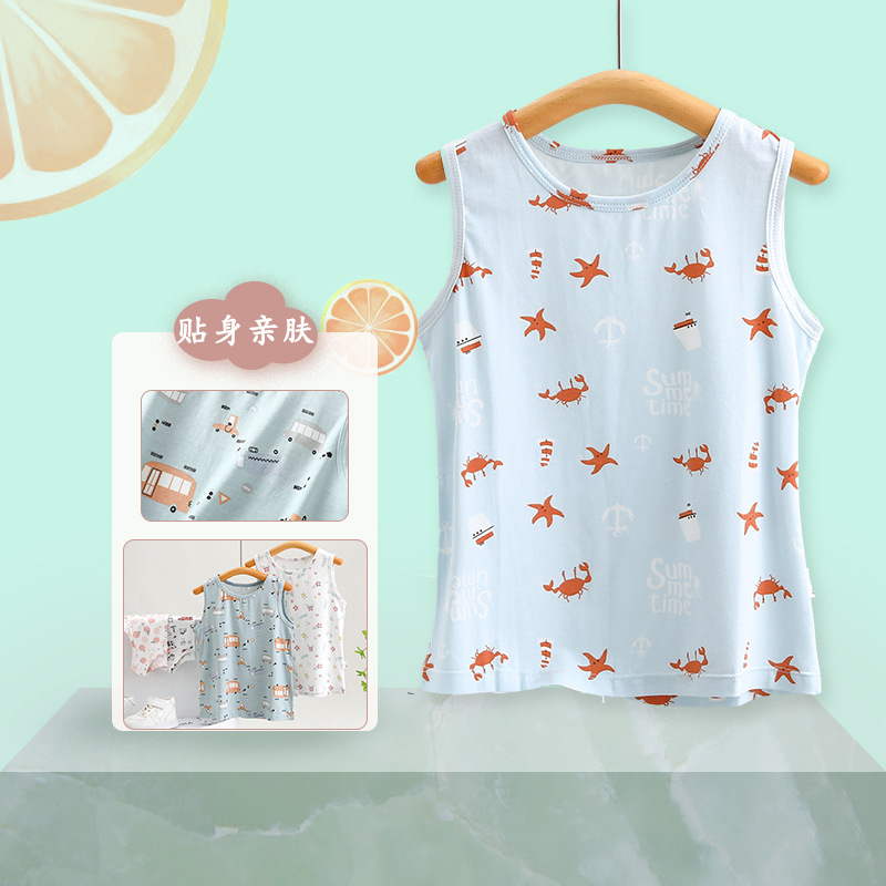 Children's Summer New Boys Baby Strappy Infant Cartoon Korean Style Underwear Small Backless Top for Girls Cotton Backless Top