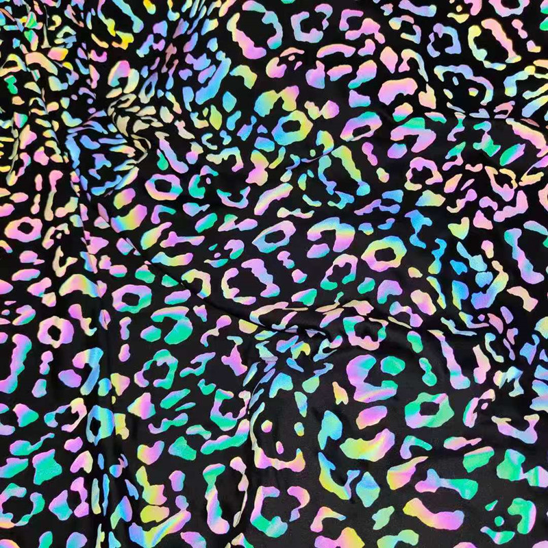 新款豹纹印花反光布 透气印花反光弹力由