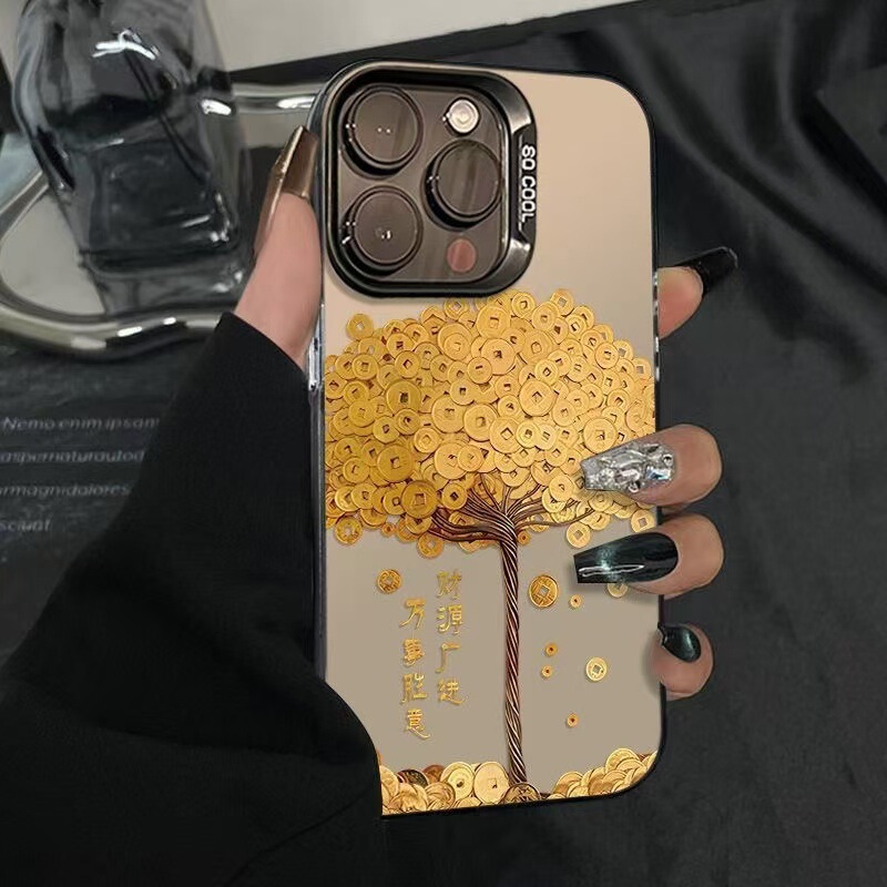 Gold Coin Money Tree Suitable for Apple 15 Pro Max Phone Case iPhone 16 Pro Chinese Style 14 Pro Fortune 17 New