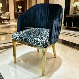不锈钢椅子轻奢家用餐椅简约设计吧椅化妆椅单人豹纹靠背休闲椅