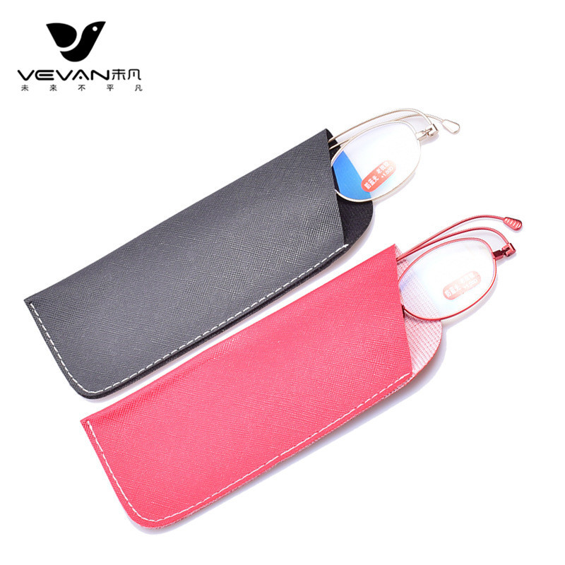 New leather PU reading glasses case reading glasses leather case litchi pattern oblique mouth waterproof ultra-thin glasses leather bag