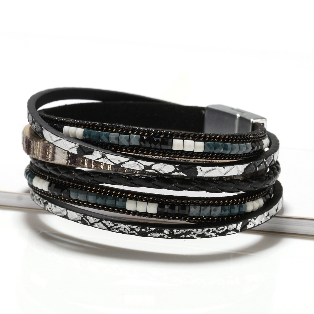 Bohemian Color Block Pu Leather Plating Women's Bracelets display picture 2