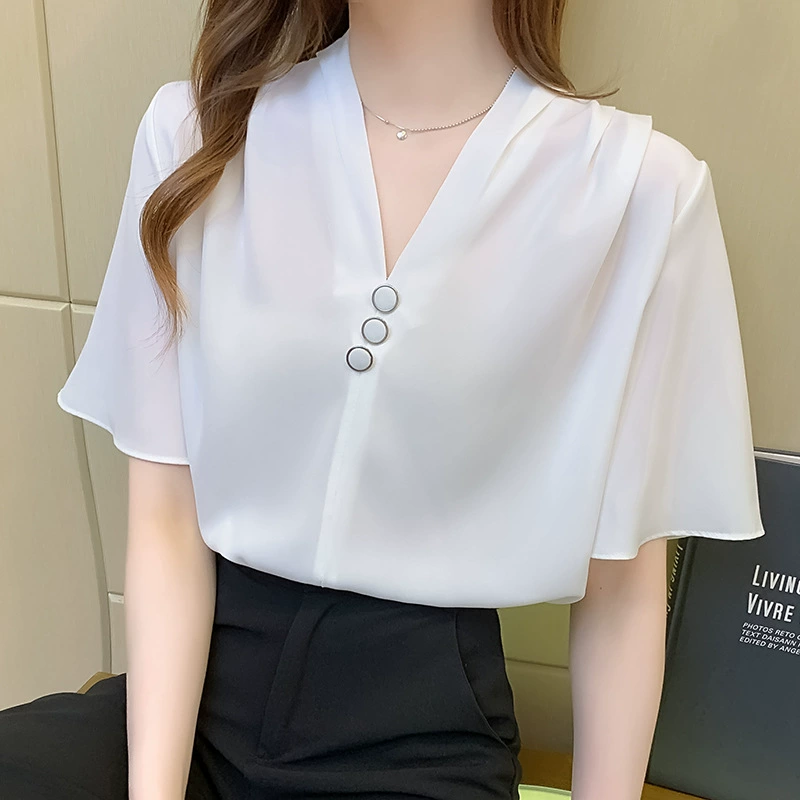 Шифоновая рубашка для женщин, лето 2022, новая мода, простая женская свободная женская футболка в корейском стиле с короткими рукавами, универсальная летняя футболка