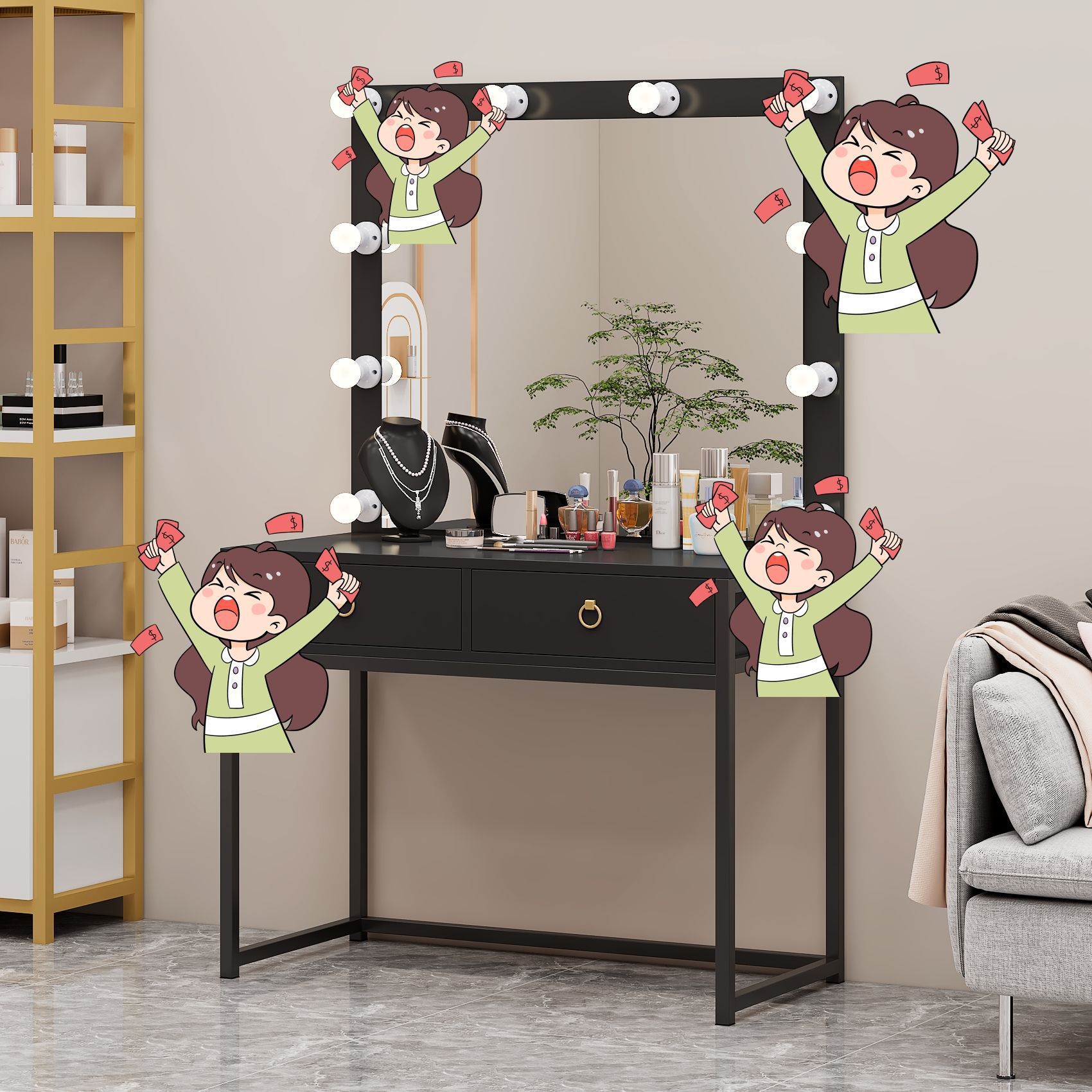 Maquillaje de boda tienda de maquillaje profesional salón de belleza mesa de maquillaje especial red estudio rojo mesa de maquillaje con lámpara