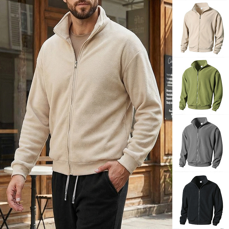 European Size Autumn and Winter New Foreign Trade Slim Fit Round Neck Long Sleeve Stand Collar Cardigan European and American Style Casual Fleece Sweatshirt for Men European Size Autumn and Winter New Foreign Trade Slim Fit Round Neck Long Sleeve Stand Collar Cardigan European and American Style Casual Fleece Sweatshirt for Men