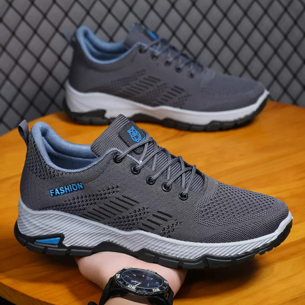 外贸大码男鞋春秋新款男士飞织透气休闲鞋百搭运动单鞋外贸登山鞋