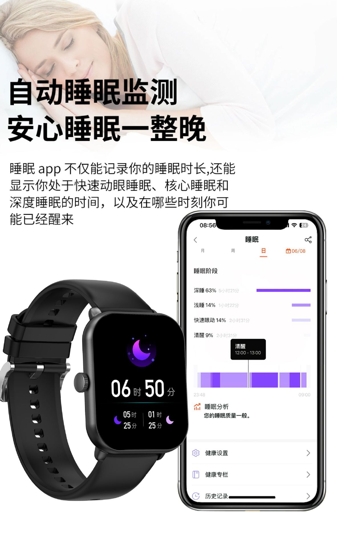 Free fully automatic non-invasive blood glucose watch for measuring blood pressure, blood oxygen and heart rate, smart bracelet, needle-free blood glucose meter undefined