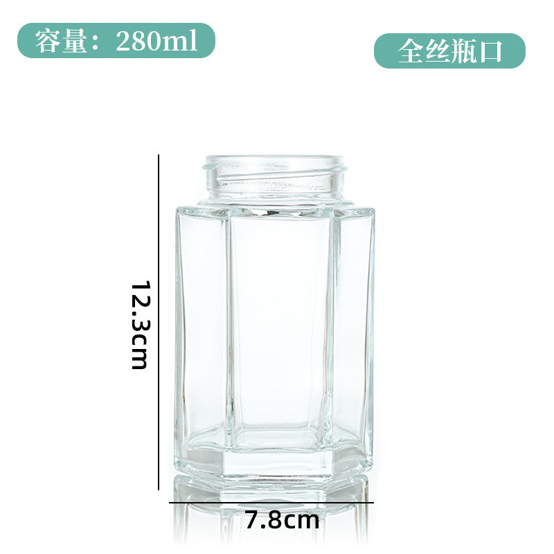 燕窝分装瓶玻璃高档带罩六棱蜂蜜瓶密封罐家用鲜炖燕窝瓶子耐高温|undefined