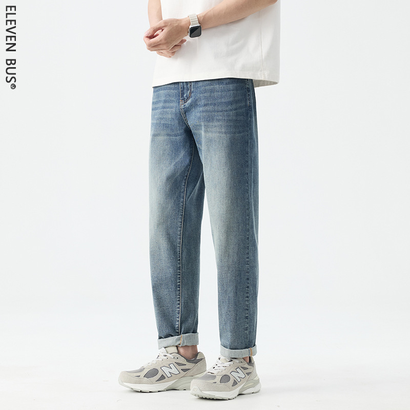 Summer New American-Style Trendy Brand Stretch Straight-Leg Jeans for Men, Fashionable Versatile Casual Men's Jeans