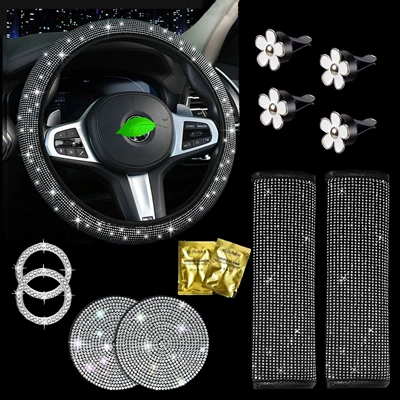 Cross-Border Car Aromatherapy, Steering Wheel Cover, Seat Belt Shoulder Cover, Car Coaster, One-Click Start Ring (Steering wheel cover) - white-38cm