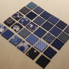 ブルーのスクエアコットンテーブルマット、ブロケード刺繍ジャカード生地ナプキンコースター、和風ティーコースター断熱マット