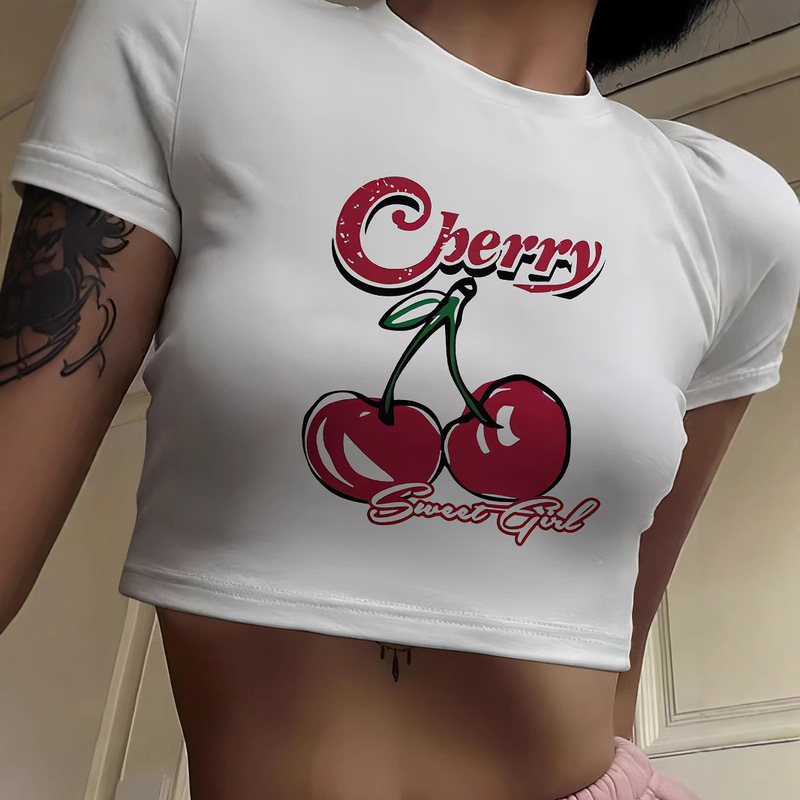 Cross-border wholesale European and American women's clothing ins style new trend short tight letter printed T-shirt hot girl top women's summer Cross-border wholesale European and American women's clothing ins style new trend short tight letter printed T-shirt hot girl top women's summer