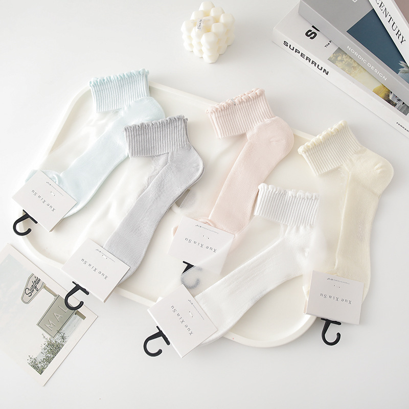 Spring and Summer Korean Style Women's Boat Socks Transparent Crystal Stockings Women's Cotton Bottom Boat Socks Cute Bear Women's Boat Socks Stockings