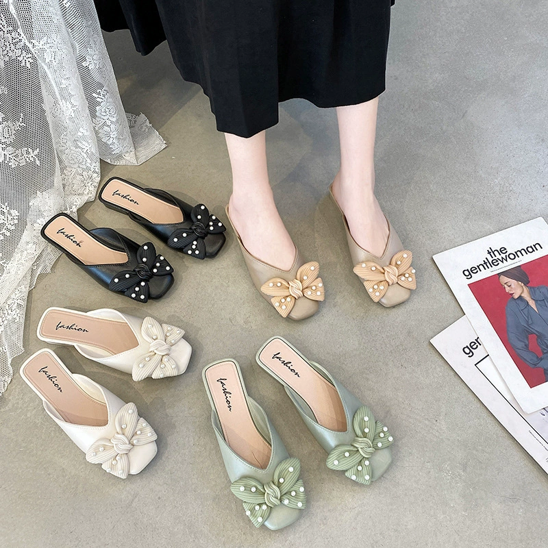 Новое поступление, верхняя одежда, тапочки с бантом, женские летние повседневные Модные слипоны в стиле кибер-знаменитостей, ленивые половинные Тапочки