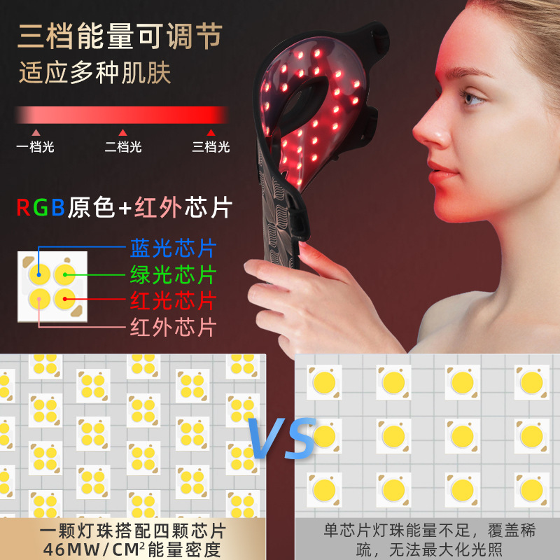 Силиконовая светодиодная маска для лица Eight Color Photon черно-золотая с ушками