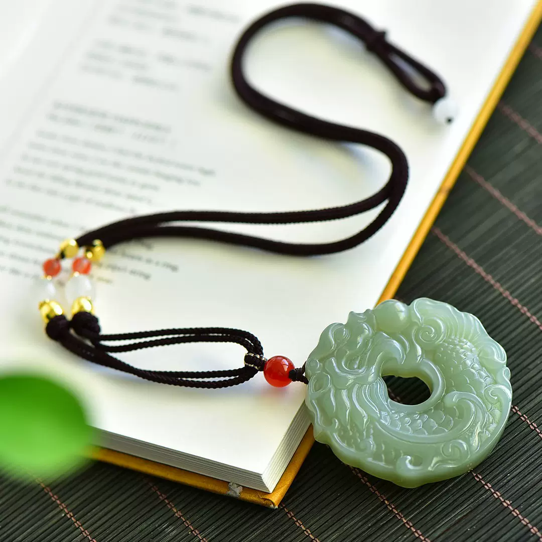 高冰晴和田玉！鱼化龙吊坠听泉t款天然和田玉佩男女本命年护挂件