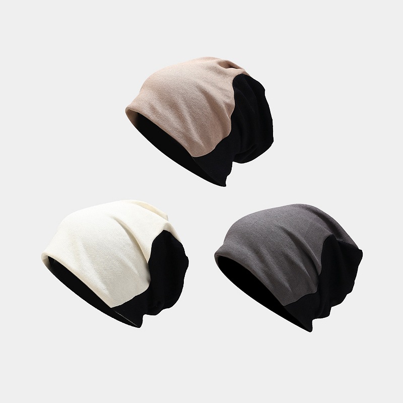 Autumn new style Baotou with small face, two tone splicing pullover hat, internet famous trendy ear protection hat_voghion.com