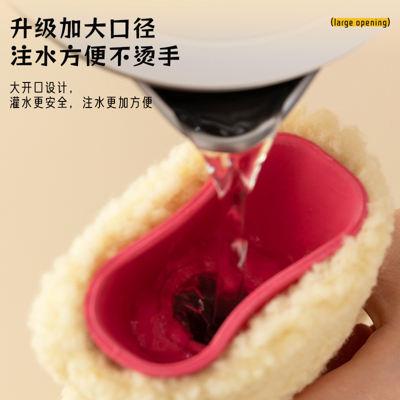 Bolso de agua caliente Le Xueer, funda de tela bordada de felpa con inyección de agua, calentador de manos con relleno, bolsa de agua caliente de goma natural para calentar el estómago