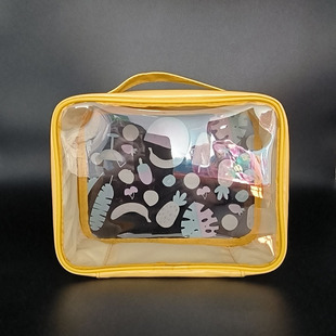 Square Satchel Transparent Cosmetic Bag, Travel Carry-On Pvc Toiletry Bag, Cartoon Printed Waterproof Storage Zipper Bag