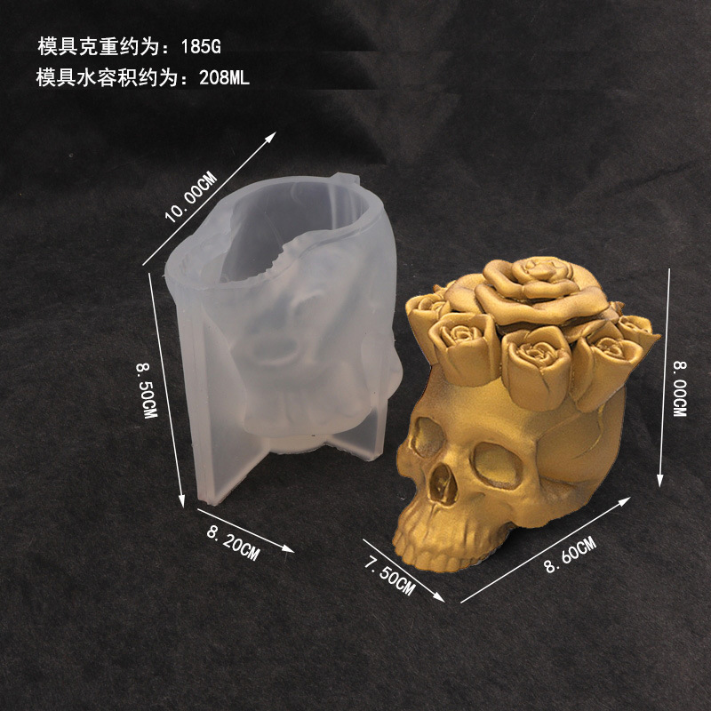 3D Rosa cráneo silicona molde aromaterapia vela molde