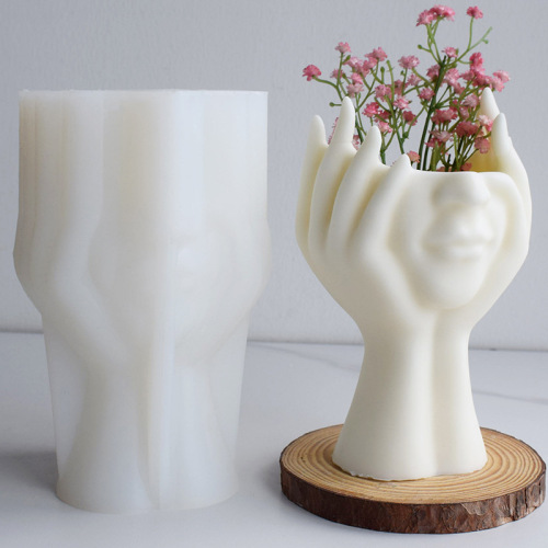 Hand-held face flowerpot silicone mold 3D face vase crystal glue gypsum cement succulent potted ornaments mold