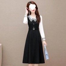 长袖连衣裙胖拼接气质大码女装显瘦娃娃领减龄新款秋装2025雪纺MM