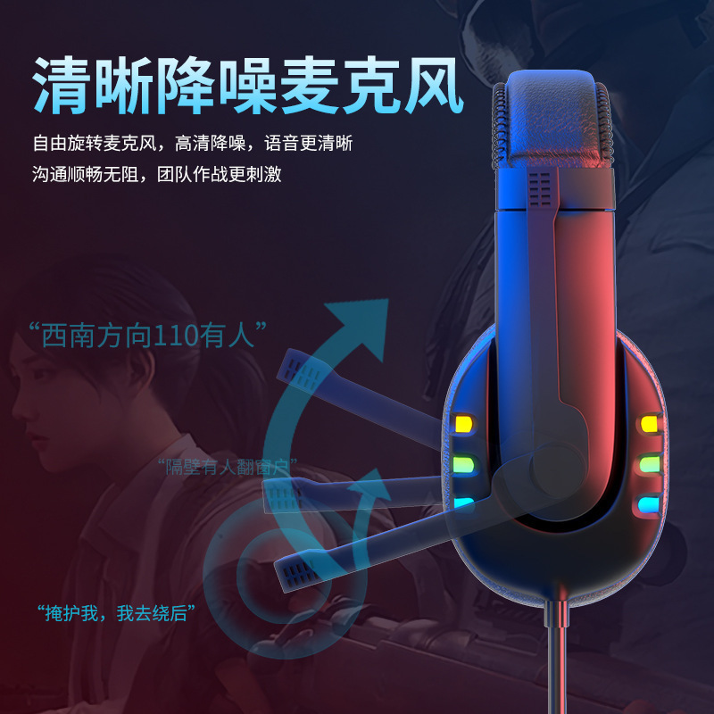 Nuevos auriculares para juegos con cable, supraaurales, con luces LED de colores y micrófono.