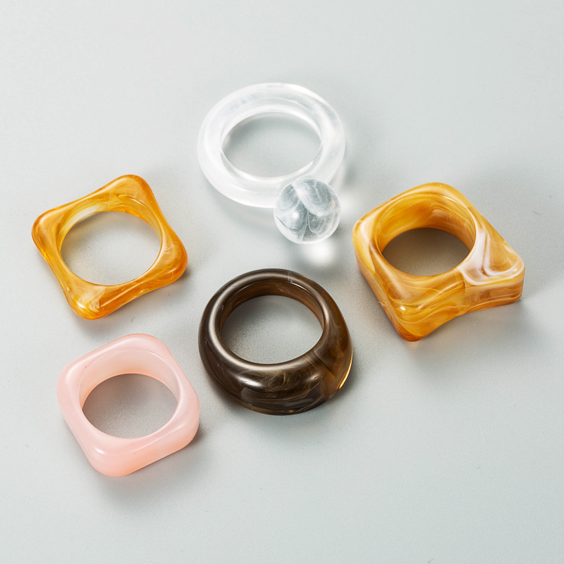 retro simple geometric shape resin ring 5 pack set