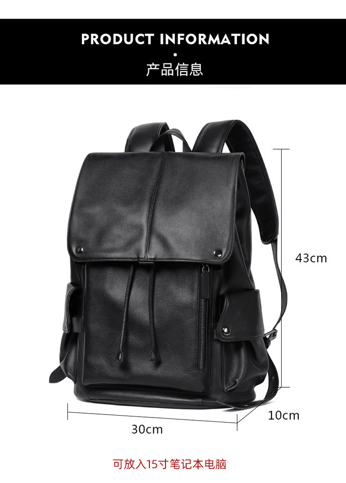 Ba lô da bò thật cho nam, kiểu dáng thời trang, đựng laptop 14 inch, dung tích 36–55L — Màu đen chi tiết 10