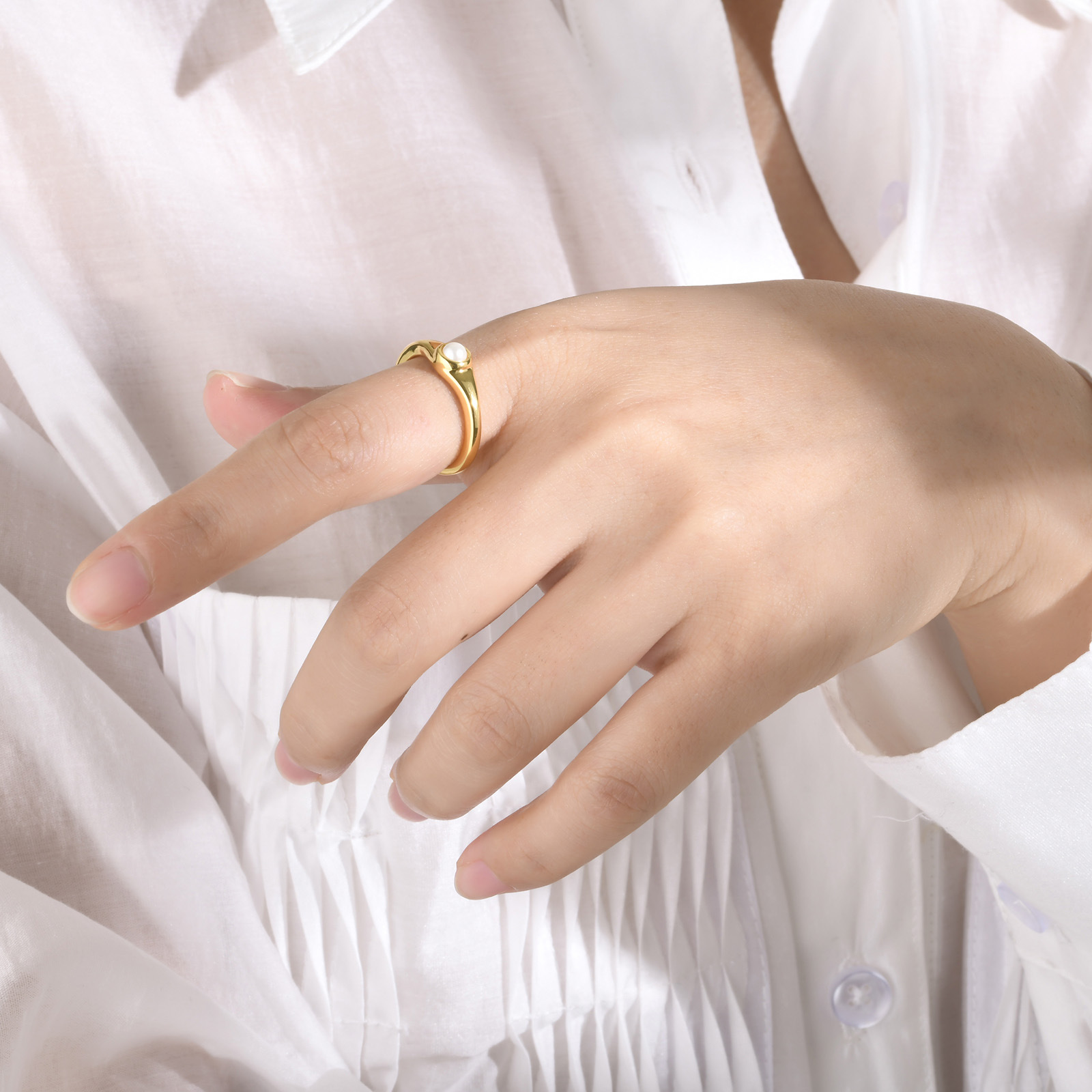 Fashion U Shape Copper Inlay Agate Open Ring 1 Piece