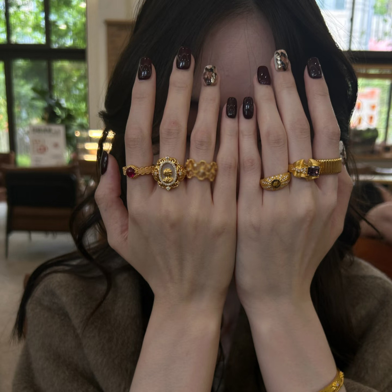 中古vintage宫廷风金色贝母浮雕戒指轻奢复古高级感开口设计指环|undefined