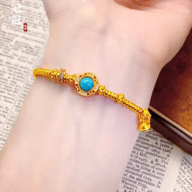 强保色古法沙金镶钻铃铛盘缠天眼手链小众高级感时尚轻奢跑环手串