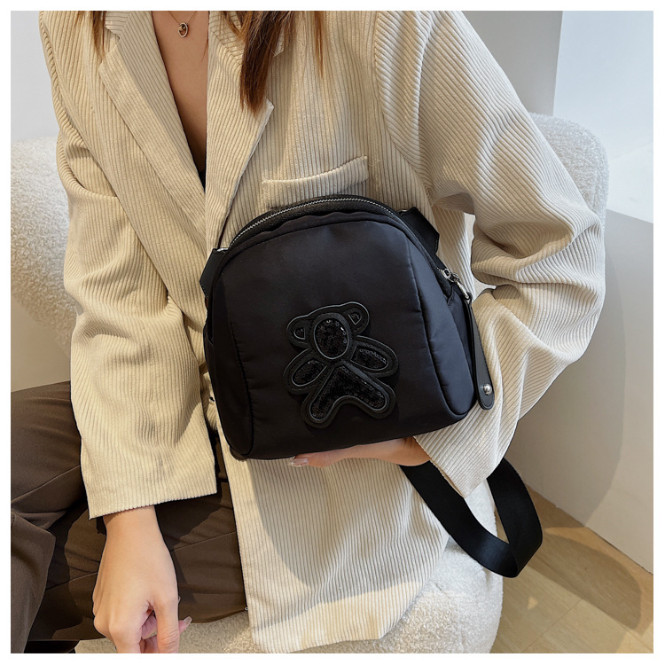 commuter leisure bear sequined Oxford cloth bag crossbody bag chest bag shell bag_voghion.com
