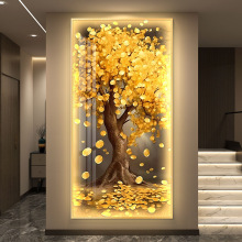 入户玄关装饰画发财树正对门高级感轻奢壁画走廊过道LED灯光挂画
