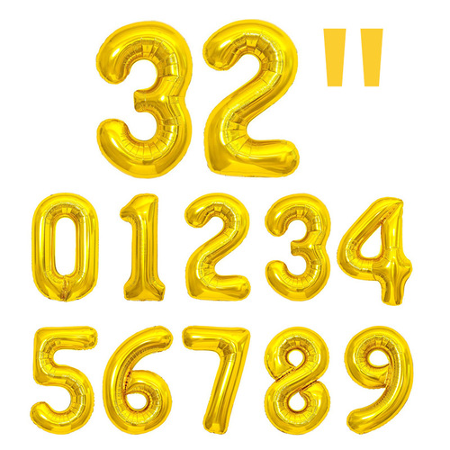 Independent packaging 32-inch US thin-body digital aluminum film balloons silver gold balloons birthday party decoration arrangement