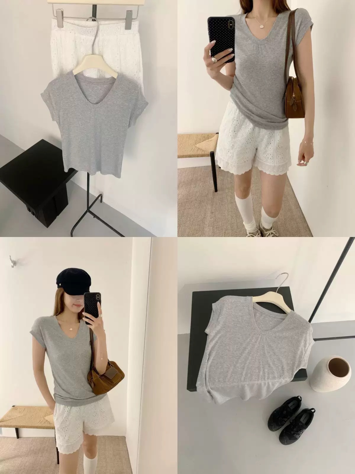 莫代尔桑蚕丝t恤女夏季短袖鹅蛋领绵羊毛打底衫修身显瘦落肩上衣