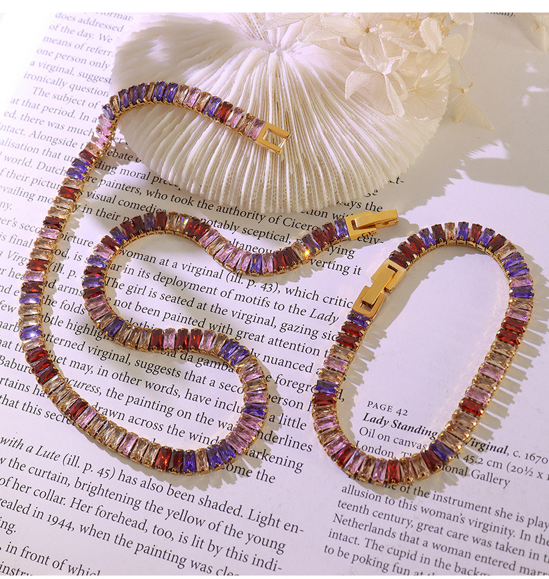 exaggerated color zircon necklace bracelet titanium steel 18k jewelry wholesale