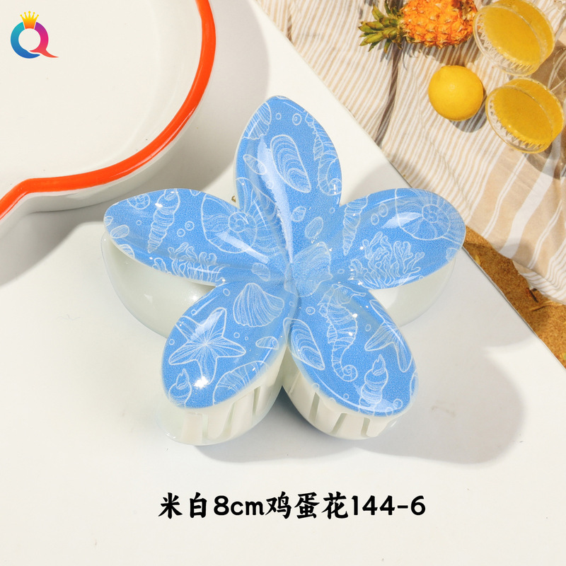 Qiyue クロスボーダー UV プリントフルーツクリップ韓国スタイルの高級エッグフラワー後頭部ヘアピン気質サメクリップ|undefined