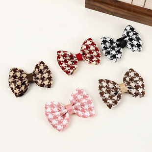 Fabric Houndstooth One-Word Bow Material Semi-Finished Clothing Bag DIY Hair Accessories Accessories Hairpins