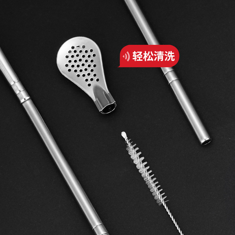 Cuchara de pajita de acero inoxidable 304 Cuchara de mezcla de té con leche de jugo Cuchara de pajita de acero inoxidable extraíble Cuchara de filtro Se puede enviar