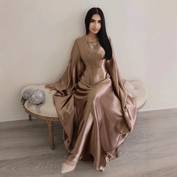 2025 Aliexpress Amazon Spring/Summer Party Glitter Fabric Dress Robe Satin Elegant Goddess Dress