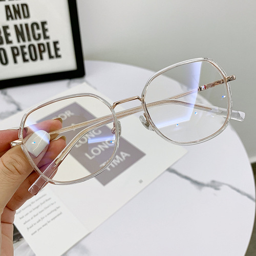 M2203 Polygonal Small Frame Shiny Frame Girls Without Makeup Internet Celebrity Flat Mirrors No Degree Can Be Matched With Myopia Glasses