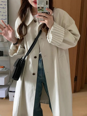 年秋季新款风衣外套女宽松气质小个子中长款格纹拼接日系大衣