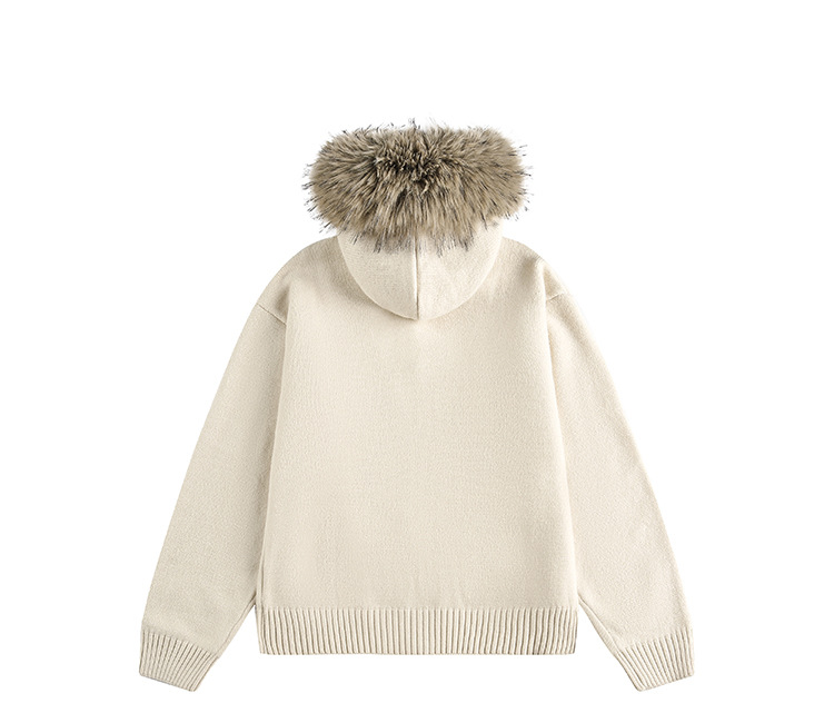 "Retro Detachable Faux Fur Collar Cardigan – Unisex Hooded Sweater Coat (Flower Gray/Black/Bluish/Apricot, S-XXL)"_viptrois.com