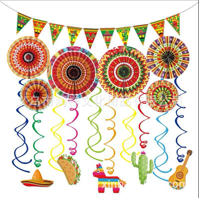 New Mexican May 5th Party Supplies Paper Fan Flower Spiral Triangle Flower Party Birthday Decoration