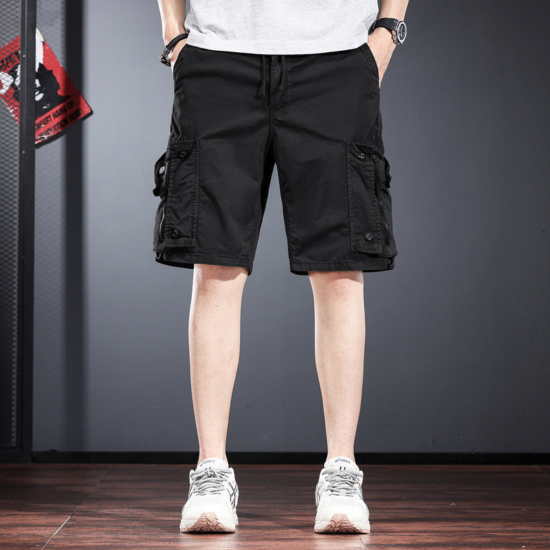 High-end men's summer work shorts, multi-pocket straight-leg mid-length black functional tactical logging casual shorts, trendy High-end men's summer work shorts, multi-pocket straight-leg mid-length black functional tactical logging casual shorts, trendy