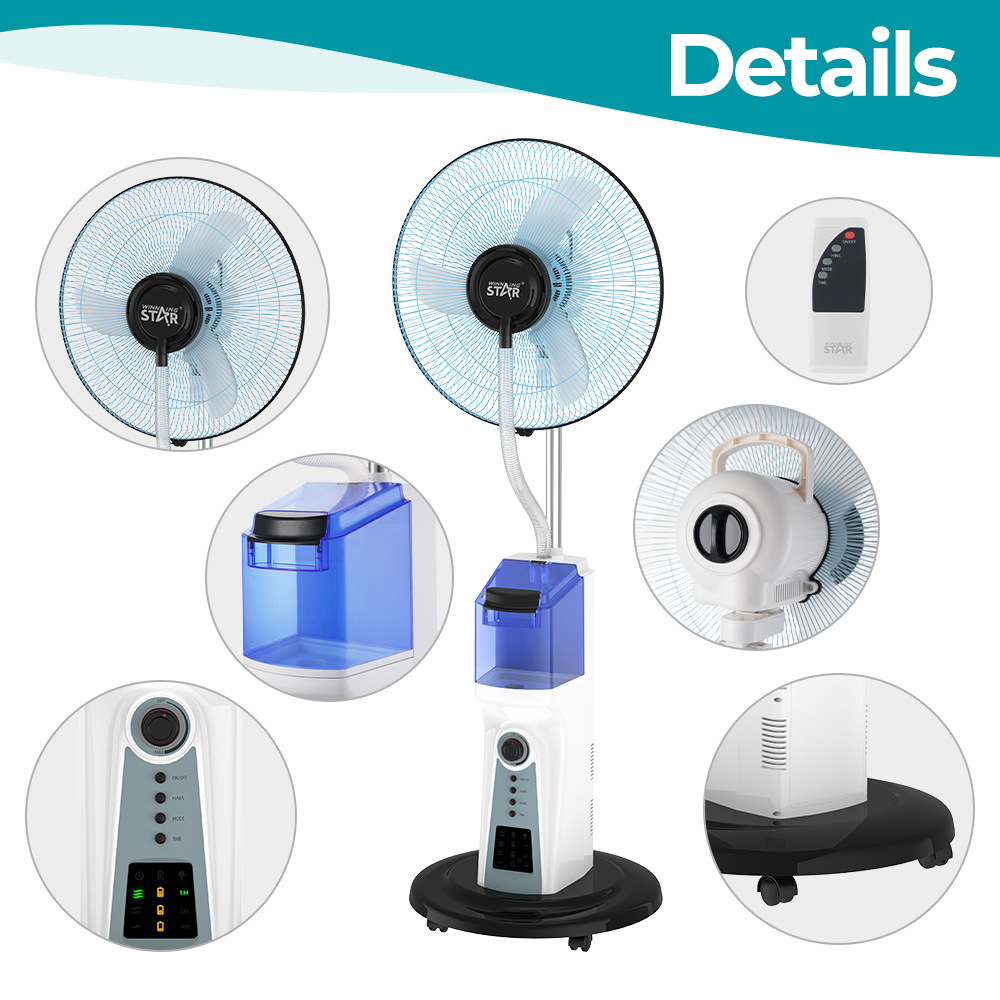 Winningstar transfronterizo exclusivamente para ventilador de spray de tres velocidades recargable de 16 pulgadas con pantalla LED Stand Fan