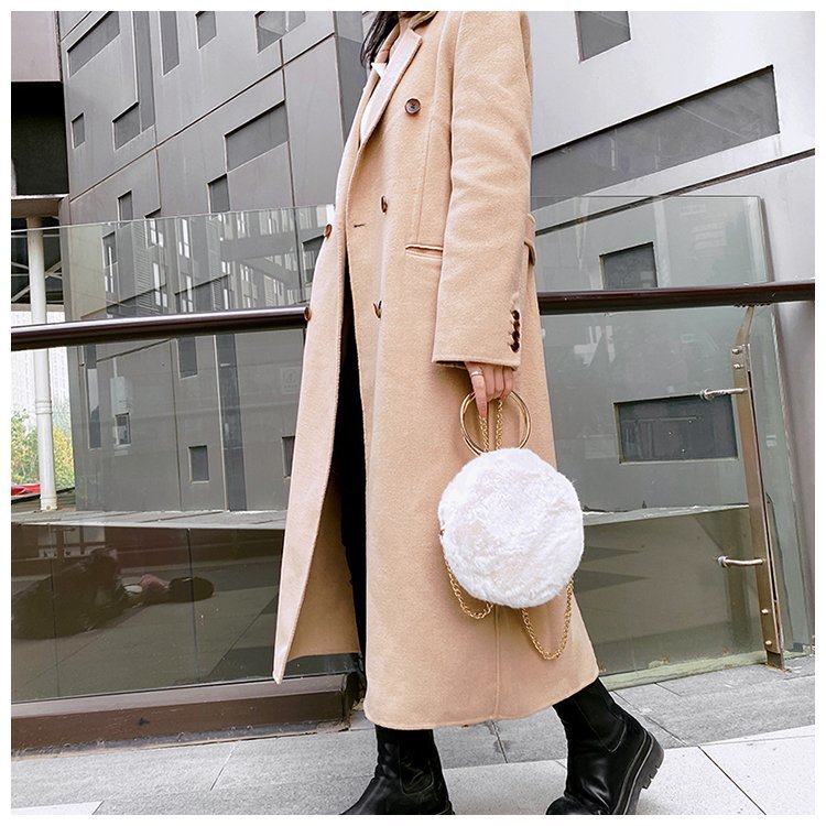 Women's Small Winter Autumn Plush Solid Color Fashion Round Zipper Circle Bag display picture 4